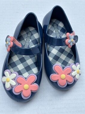 Mini Melissa Navy Jelly Mary Jane Shoes Pink Purple Flowers Size 6 Sweet Love